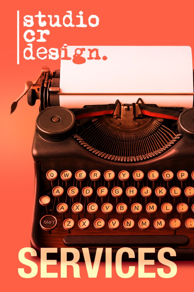 Visuel pour illustrer la section SERVICES qui comprend DESIGN GRAPHIQUE, MISE EN PAGE DOCUMENTS, ILLUSTRATIONS et GESTION DES RÉSEAUX SOCIAUX